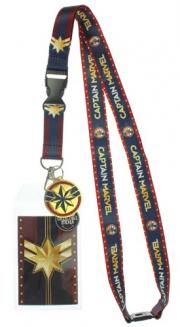 Captain Marvel Lanyard with Metal Charm and Clear ID Holder