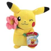 Wicked Cool Toys Pokemon Plush- 8in Pikachu Plush Doll- Limited Edition Valentines Day Plush- Pikachu with Flower