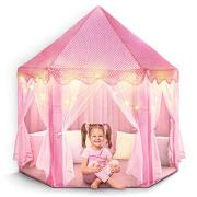 FoxPrint Castle Princess Tents for Little Girls with Lights, Soft Fairy Star Lighting for Indoor and Outdoor Play, Quick 55” x 53” Pop Up Canopy, Relaxation and Creative Space for Kids , Pink (B08VV4T81P)
