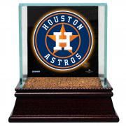 Houston Astros Glass Single Baseball Case with Team Logo Background and Authenti