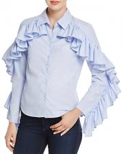Alpha and Omega Stripe Ruffle-Trim Shirt