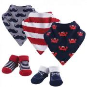 Hudson Baby Infant Boy Cotton Bib and Sock Set 5pk Crab One Size