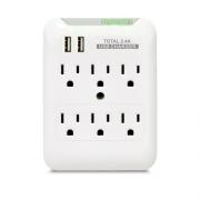 RND Charging station with 6 AC Outlets and 2 USB ports[2.4 Amps) with Surge Protector for iPhone, iPad, Samsung Galaxy, Tablets & More [white)