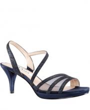 NINA Womens Navy Padded Mesh 1/2  Platform Glitter Strappy Nazima Almond Toe Stiletto Slip On Leather Slingback Sandal 9 W