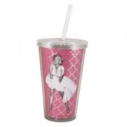 Marilyn Monre White Dress Acrylic Ice Tea Tumbler with Straw, 16-Ounce, Pink