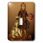 Pretty Little Girl with a Fluffy Dog and a Bouquet of Red Roses single toggle switch lsp-170693-1