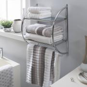 2 Tier Wall Mounted Shelf with Towel Bar Silver - Organize It All: Metal Bathroom Organizer, Universal Storage