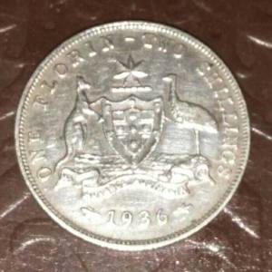1936 M Australian 1 Florin .925 Silver Coin